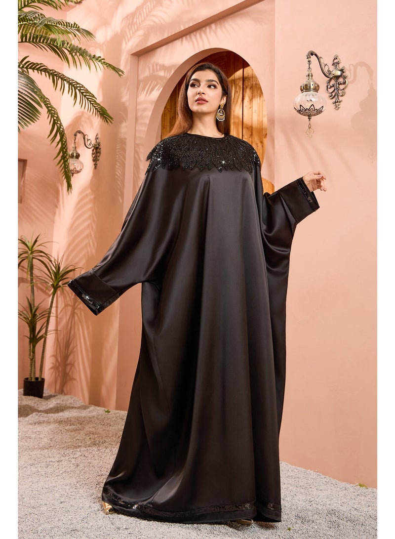 Fashion Sequins Abaya Dubai Batwing Sleeve Loose Kaftan Dresses For Women Gala - Image 4